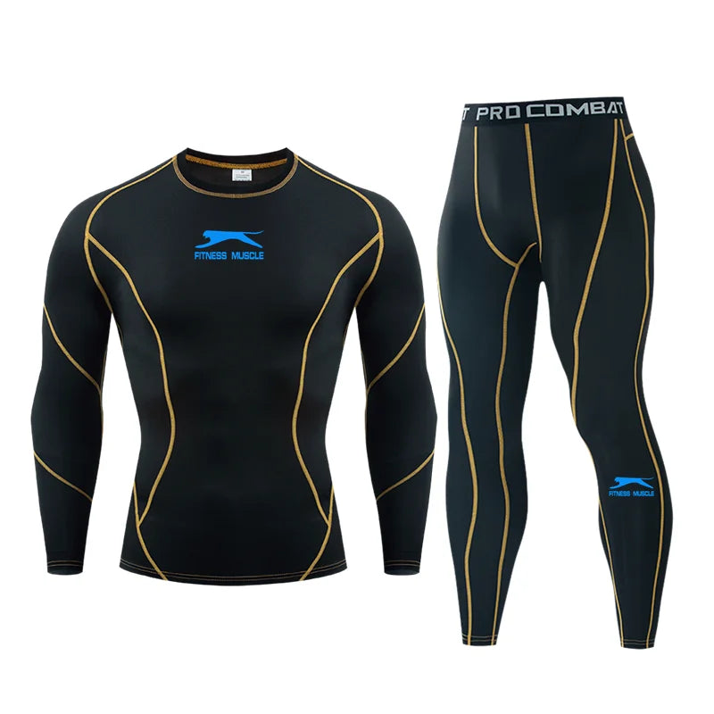 🔥 2026 Men’s Compression Workout Set – Thermal Long Sleeve Gym Shirt & Leggings | Sweat-Wicking Bodybuilding Fitness Suit
