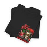 Front folding view of black Just a girl who loves christmas t-shirt 
