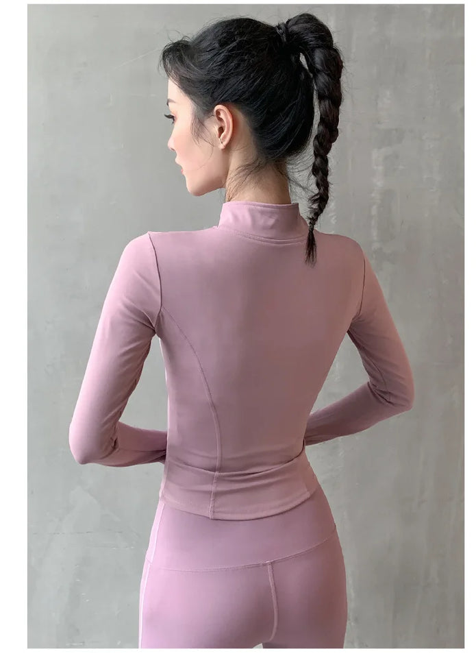 2025 Long Sleeve Sports Jacket Women Zip Fitness Yoga Shirt Winter Warm Gym Top Activewear Running Coats Workout Clothes Woman