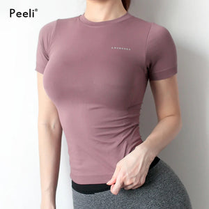 Women Yoga Top Seamless Sport T Shirts Fitness Clothes Short Sleeve Yoga Shirt Gym Top Running Active Wear Sport Top Femme