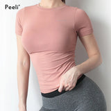Women Yoga Top Seamless Sport T Shirts Fitness Clothes Short Sleeve Yoga Shirt Gym Top Running Active Wear Sport Top Femme
