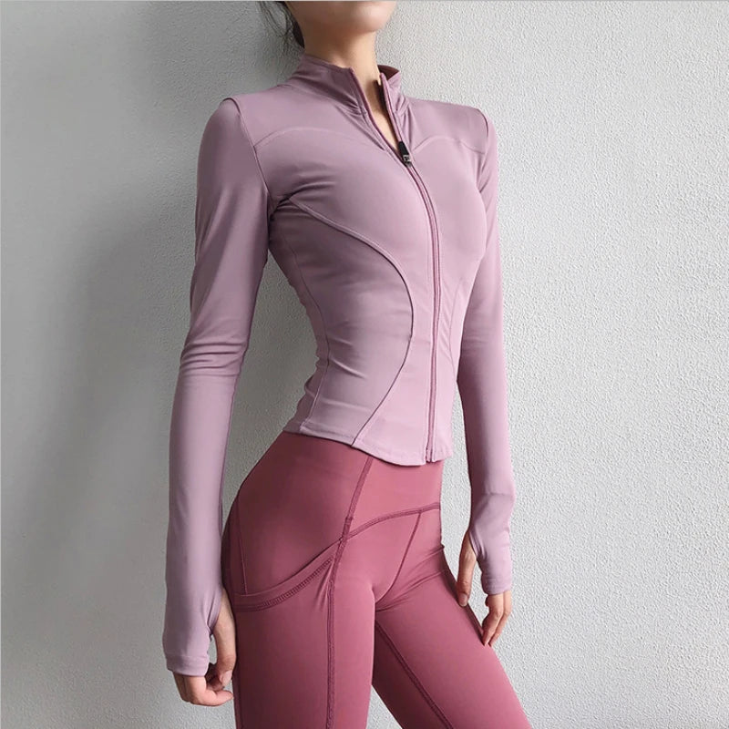 2025 Long Sleeve Sports Jacket Women Zip Fitness Yoga Shirt Winter Warm Gym Top Activewear Running Coats Workout Clothes Woman