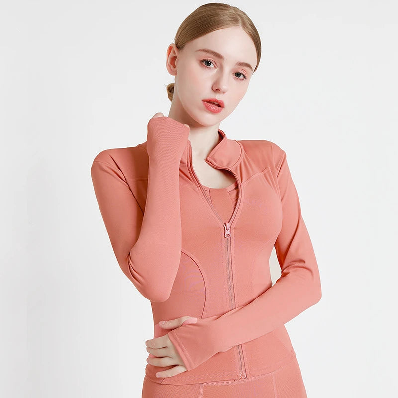 2025 Long Sleeve Sports Jacket Women Zip Fitness Yoga Shirt Winter Warm Gym Top Activewear Running Coats Workout Clothes Woman