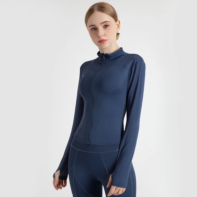 2025 Long Sleeve Sports Jacket Women Zip Fitness Yoga Shirt Winter Warm Gym Top Activewear Running Coats Workout Clothes Woman