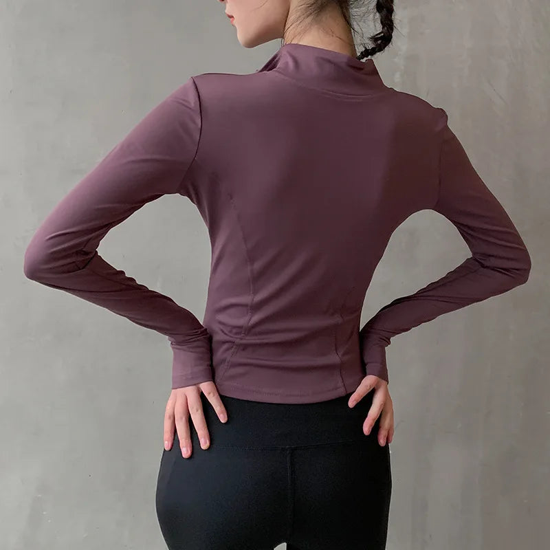 2025 Long Sleeve Sports Jacket Women Zip Fitness Yoga Shirt Winter Warm Gym Top Activewear Running Coats Workout Clothes Woman