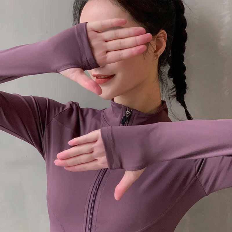 2025 Long Sleeve Sports Jacket Women Zip Fitness Yoga Shirt Winter Warm Gym Top Activewear Running Coats Workout Clothes Woman
