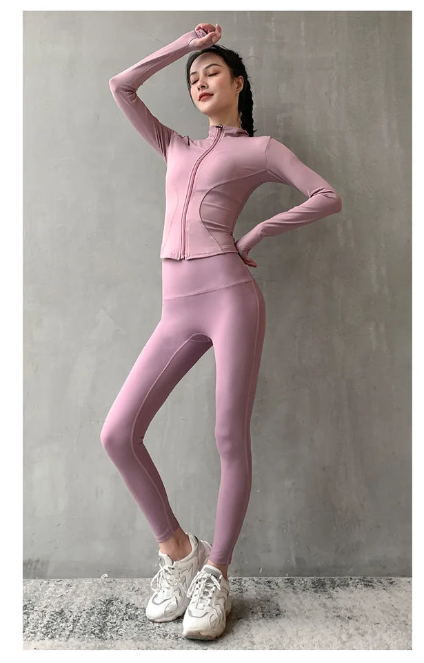 2025 Long Sleeve Sports Jacket Women Zip Fitness Yoga Shirt Winter Warm Gym Top Activewear Running Coats Workout Clothes Woman