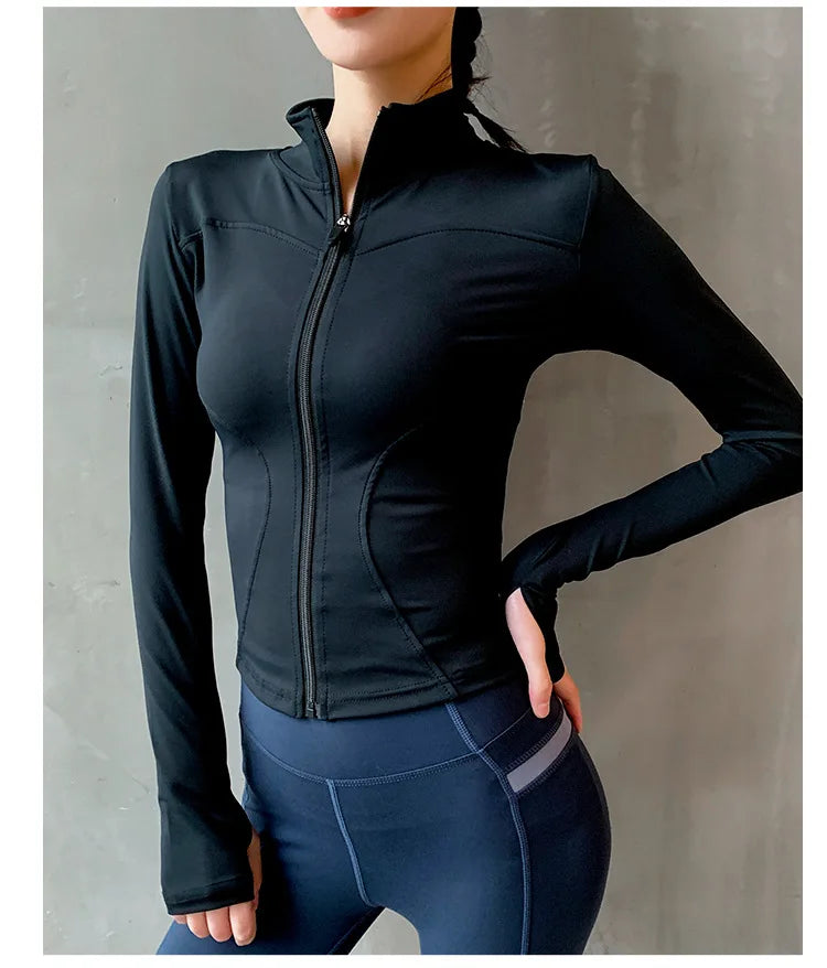 2025 Long Sleeve Sports Jacket Women Zip Fitness Yoga Shirt Winter Warm Gym Top Activewear Running Coats Workout Clothes Woman