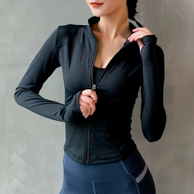 2025 Long Sleeve Sports Jacket Women Zip Fitness Yoga Shirt Winter Warm Gym Top Activewear Running Coats Workout Clothes Woman