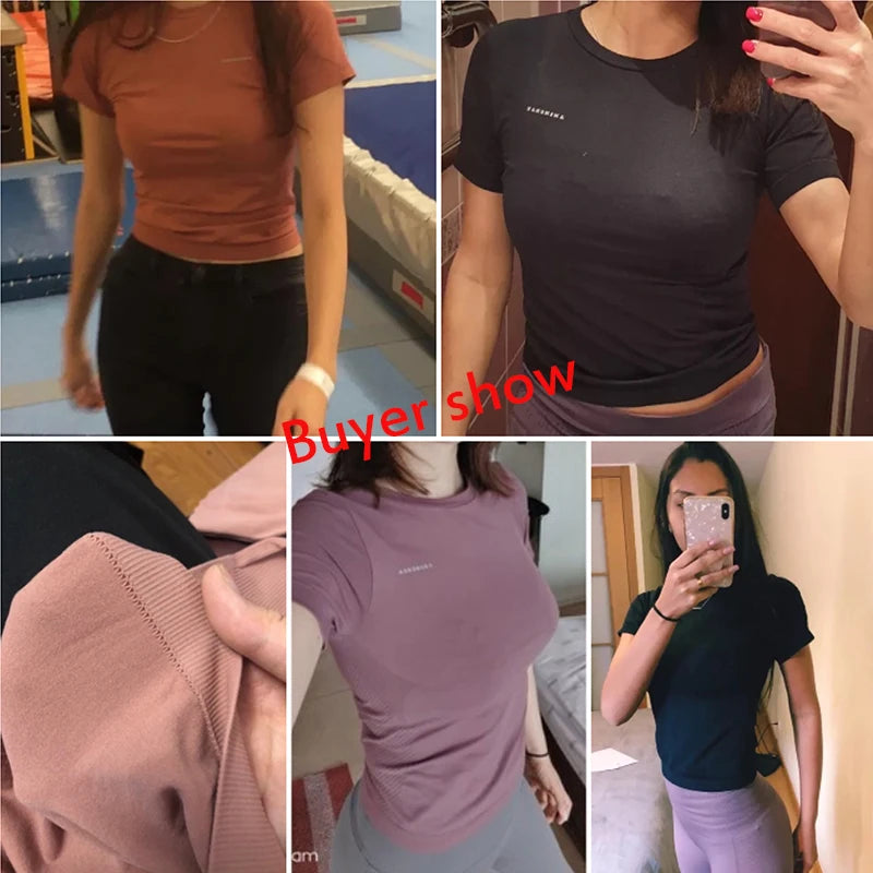 Women Yoga Top Seamless Sport T Shirts Fitness Clothes Short Sleeve Yoga Shirt Gym Top Running Active Wear Sport Top Femme