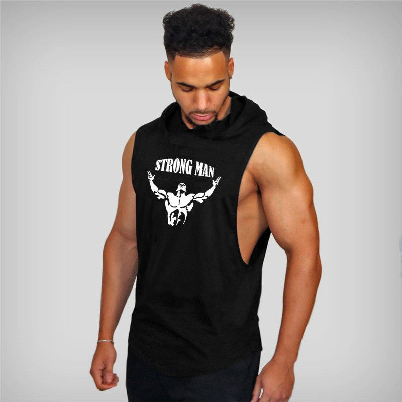 Bodybuilding Fitness Hooded Waistcoat Loose Men's Training Hurdle I-Shaped Plus Size European Summer Vest