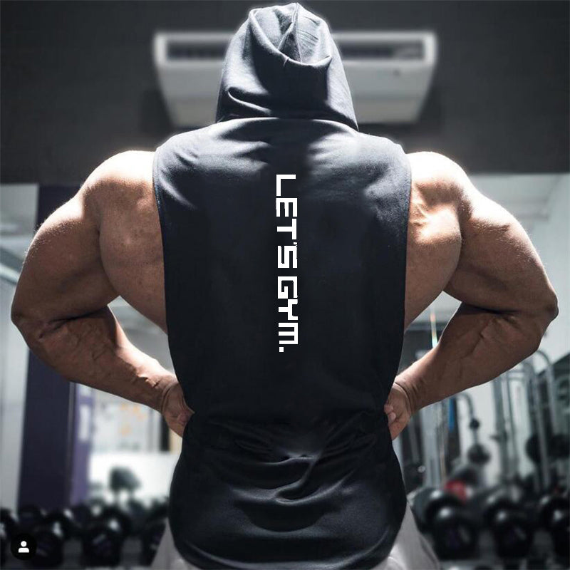 Bodybuilding Fitness Hooded Waistcoat Loose Men's Training Hurdle I-Shaped Plus Size European Summer Vest