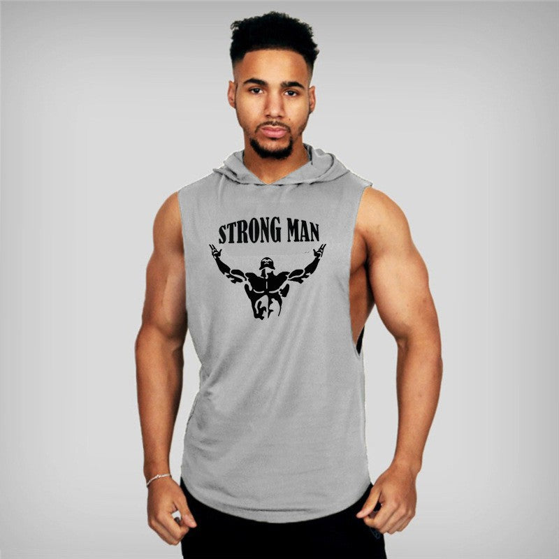 Bodybuilding Fitness Hooded Waistcoat Loose Men's Training Hurdle I-Shaped Plus Size European Summer Vest
