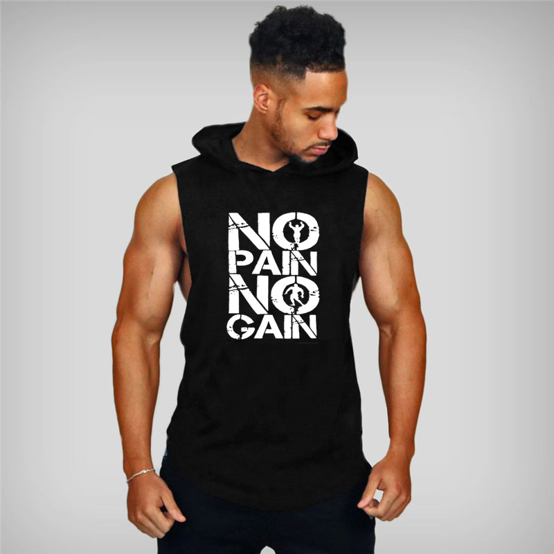 Bodybuilding Fitness Hooded Waistcoat Loose Men's Training Hurdle I-Shaped Plus Size European Summer Vest