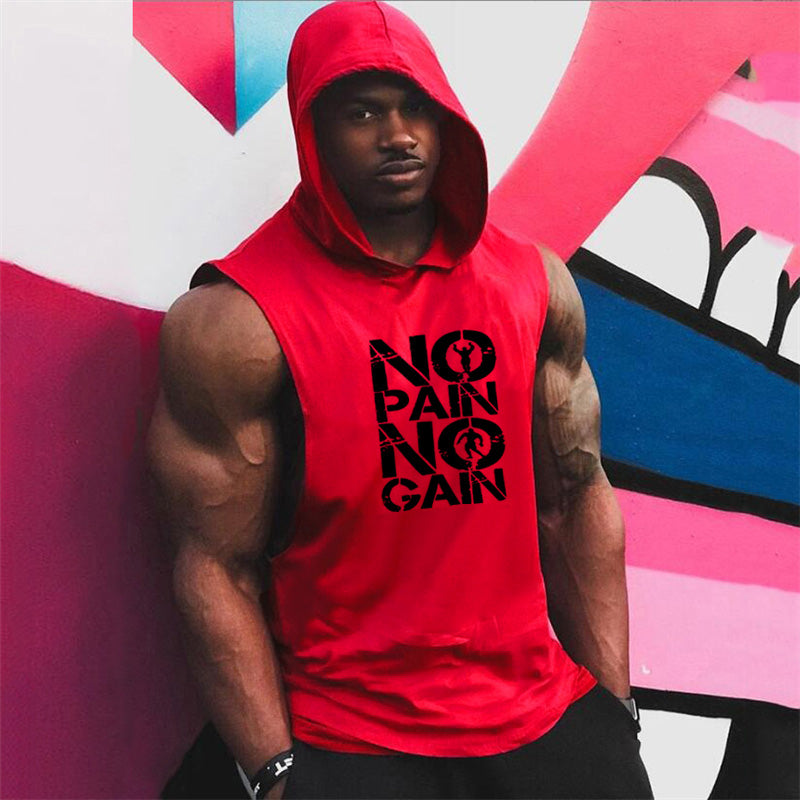 Bodybuilding Fitness Hooded Waistcoat Loose Men's Training Hurdle I-Shaped Plus Size European Summer Vest