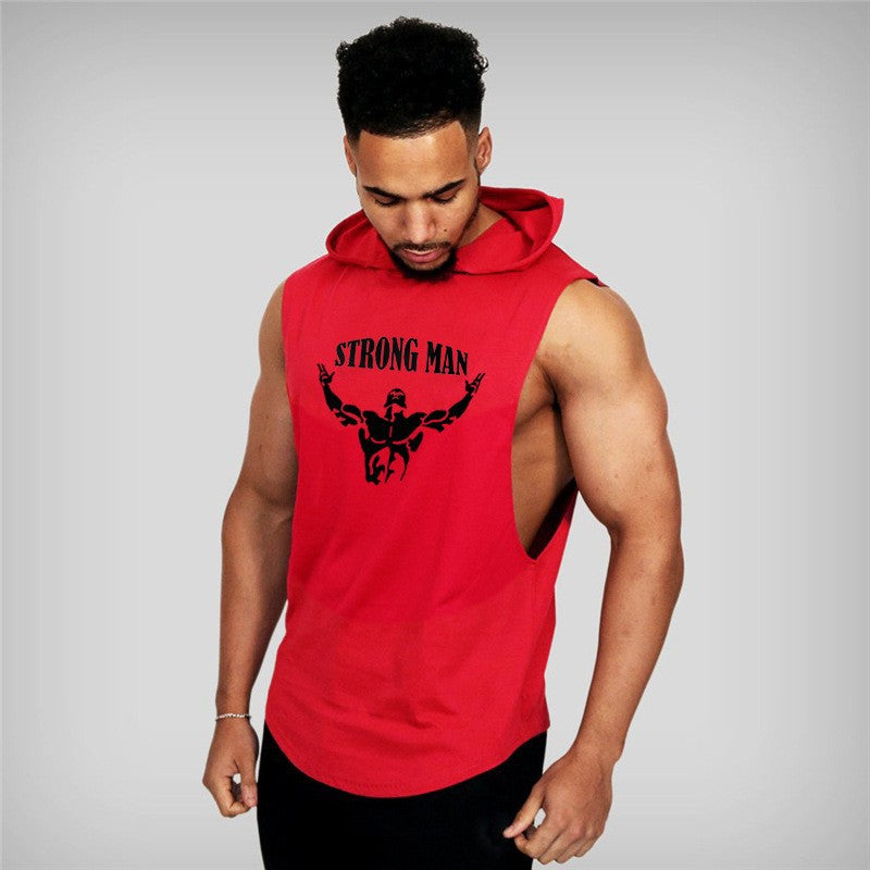 Bodybuilding Fitness Hooded Waistcoat Loose Men's Training Hurdle I-Shaped Plus Size European Summer Vest