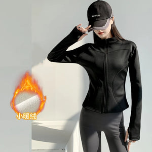 Slim fit long sleeves jacket full-zipper fleece warm winter thick coat outer wear women gym fitness yoga tops