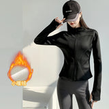 Slim fit long sleeves jacket full-zipper fleece warm winter thick coat outer wear women gym fitness yoga tops