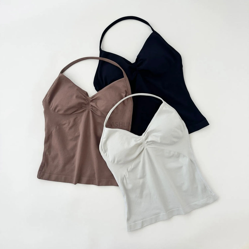Impact Longline Strappy Gym Top Backless Gym Clothes Women Scrunch Built-in Bra With Removable Cups Yoga Tank Tops
