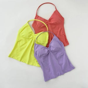 Impact Longline Strappy Gym Top Backless Gym Clothes Women Scrunch Built-in Bra With Removable Cups Yoga Tank Tops