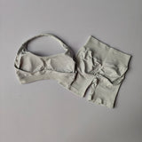 Women’s Seamless Halter Neck Yoga Set – 2-Piece Sports Bra & Shorts Outfit | Beauty Back Fitness Crop Top & Stretch Workout Shorts for Running, Gym & Yoga