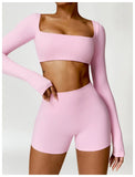 2PCS Long Sleeve Gym Set Women Yoga Clothes Quick-Drying Sportswear Running Leggings Workout Sports Crop Top Women