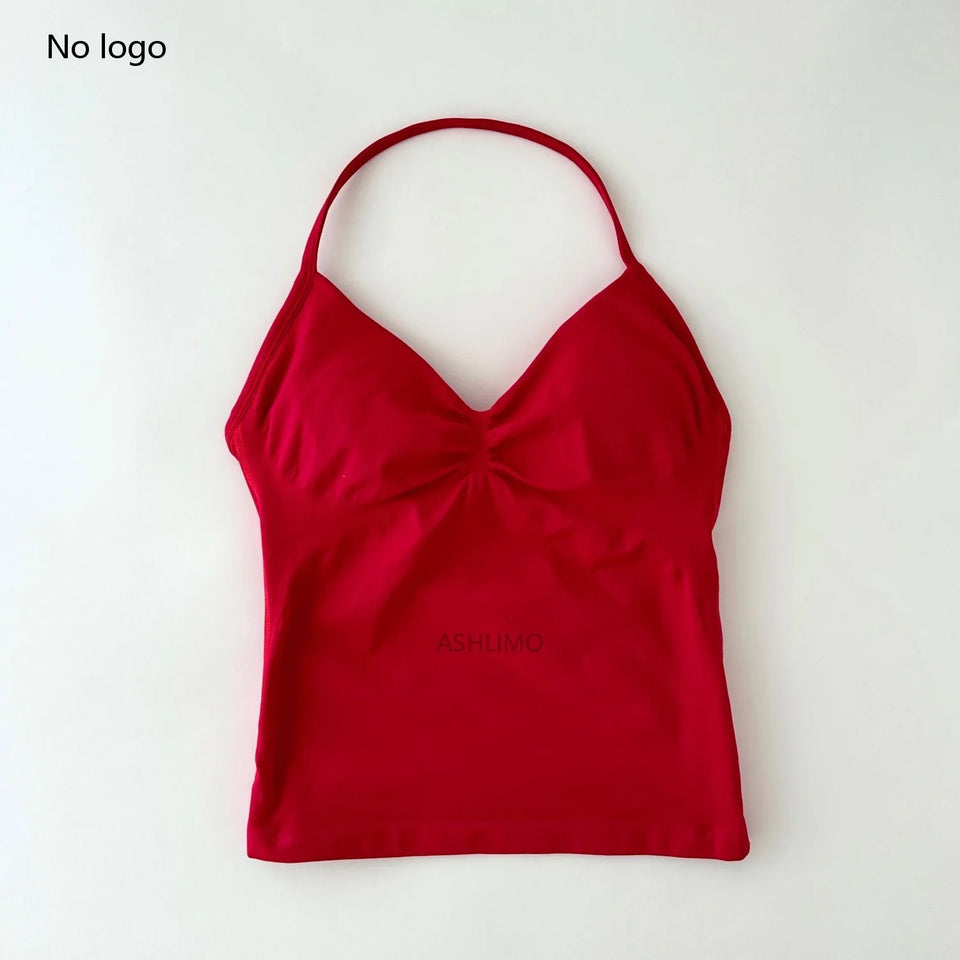 Impact Longline Strappy Gym Top Backless Gym Clothes Women Scrunch Built-in Bra With Removable Cups Yoga Tank Tops