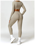 2PCS Long Sleeve Gym Set Women Yoga Clothes Quick-Drying Sportswear Running Leggings Workout Sports Crop Top Women