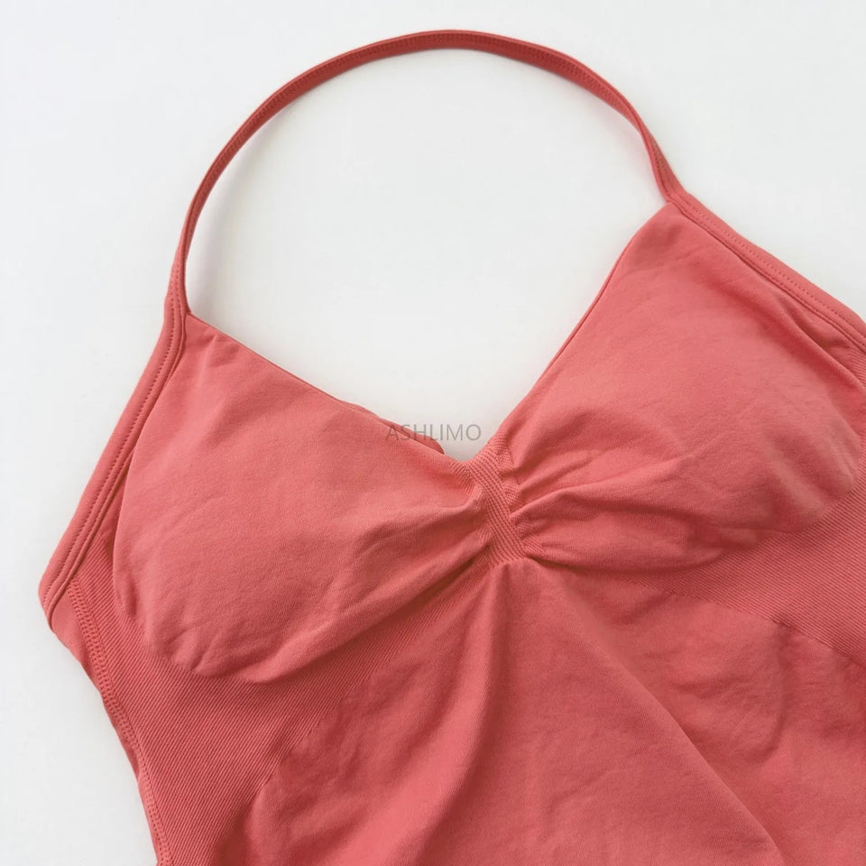 Impact Longline Strappy Gym Top Backless Gym Clothes Women Scrunch Built-in Bra With Removable Cups Yoga Tank Tops