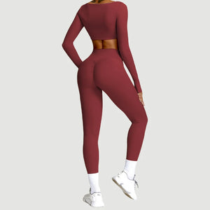 2PCS Long Sleeve Gym Set Women Yoga Clothes Quick-Drying Sportswear Running Leggings Workout Sports Crop Top Women
