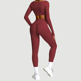 2PCS Long Sleeve Gym Set Women Yoga Clothes Quick-Drying Sportswear Running Leggings Workout Sports Crop Top Women