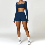 2PCS Long Sleeve Gym Set Women Yoga Clothes Quick-Drying Sportswear Running Leggings Workout Sports Crop Top Women