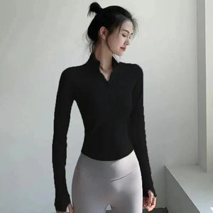 2025 Long Sleeve Sports Jacket Women Zip Fitness Yoga Shirt Winter Warm Gym Top Activewear Running Coats Workout Clothes Woman