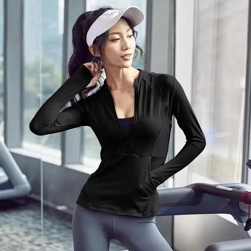 2025 Long Sleeve Sports Jacket Women Zip Fitness Yoga Shirt Winter Warm Gym Top Activewear Running Coats Workout Clothes Woman