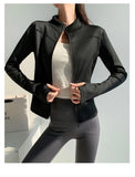 Slim fit long sleeves jacket full-zipper fleece warm winter thick coat outer wear women gym fitness yoga tops