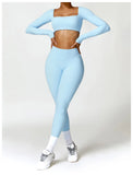 2PCS Long Sleeve Gym Set Women Yoga Clothes Quick-Drying Sportswear Running Leggings Workout Sports Crop Top Women