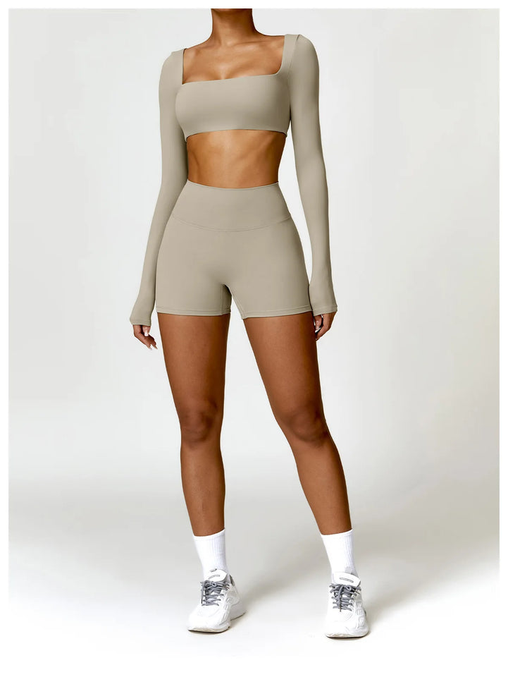 2PCS Long Sleeve Gym Set Women Yoga Clothes Quick-Drying Sportswear Running Leggings Workout Sports Crop Top Women
