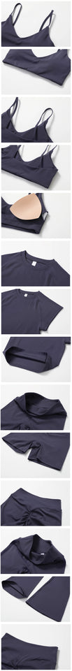 Women Sportswear Yoga Set 2PCS Sport Suit Gym Workout Clothes Short Sleeve Gym Crop Top High Waist Leggings Fitness Sports Wear