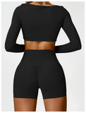 2PCS Long Sleeve Gym Set Women Yoga Clothes Quick-Drying Sportswear Running Leggings Workout Sports Crop Top Women