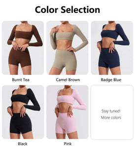 2PCS Long Sleeve Gym Set Women Yoga Clothes Quick-Drying Sportswear Running Leggings Workout Sports Crop Top Women