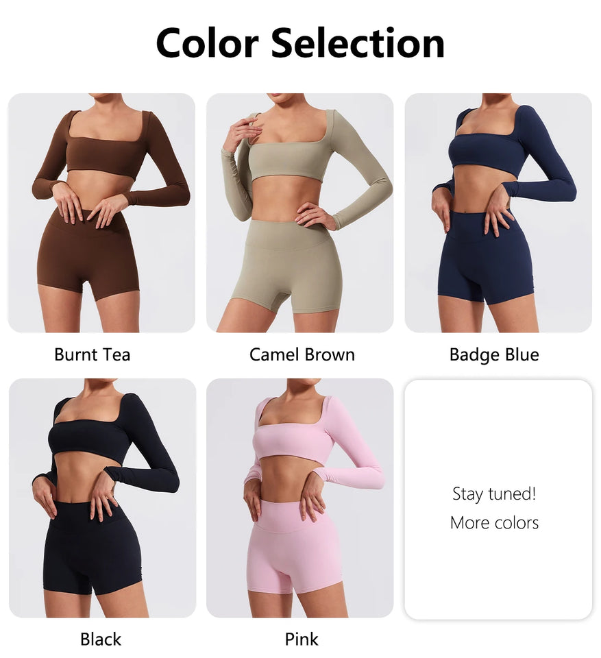 2PCS Long Sleeve Gym Set Women Yoga Clothes Quick-Drying Sportswear Running Leggings Workout Sports Crop Top Women