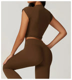 Women Sportswear Yoga Set 2PCS Sport Suit Gym Workout Clothes Short Sleeve Gym Crop Top High Waist Leggings Fitness Sports Wear