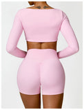 2PCS Long Sleeve Gym Set Women Yoga Clothes Quick-Drying Sportswear Running Leggings Workout Sports Crop Top Women