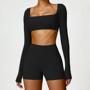 2PCS Long Sleeve Gym Set Women Yoga Clothes Quick-Drying Sportswear Running Leggings Workout Sports Crop Top Women