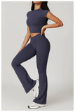 Women Sportswear Yoga Set 2PCS Sport Suit Gym Workout Clothes Short Sleeve Gym Crop Top High Waist Leggings Fitness Sports Wear