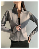 Slim fit long sleeves jacket full-zipper fleece warm winter thick coat outer wear women gym fitness yoga tops