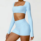 2PCS Long Sleeve Gym Set Women Yoga Clothes Quick-Drying Sportswear Running Leggings Workout Sports Crop Top Women