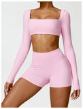 2PCS Long Sleeve Gym Set Women Yoga Clothes Quick-Drying Sportswear Running Leggings Workout Sports Crop Top Women