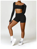 2PCS Long Sleeve Gym Set Women Yoga Clothes Quick-Drying Sportswear Running Leggings Workout Sports Crop Top Women