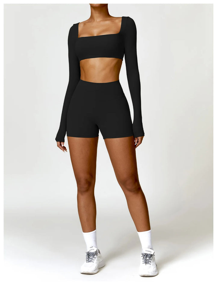 2PCS Long Sleeve Gym Set Women Yoga Clothes Quick-Drying Sportswear Running Leggings Workout Sports Crop Top Women